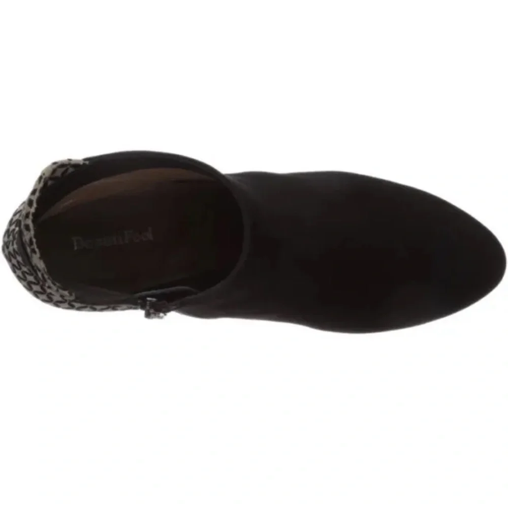 BeautiFeel Women's Dyna Bootie Black Suede Block Heel Grey Velvet Mosaic Zip 36